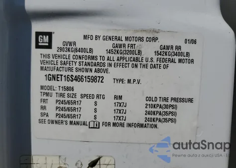 2006 Chevrolet Trailblazer Ext Ls z USA, uszkodzony, nr VIN 1GNET16S466159872